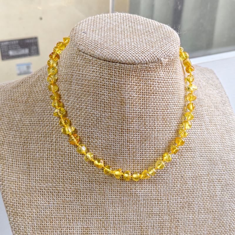 Collier bébé rond ambre doré-6 mm-6 g-36 cm-l034