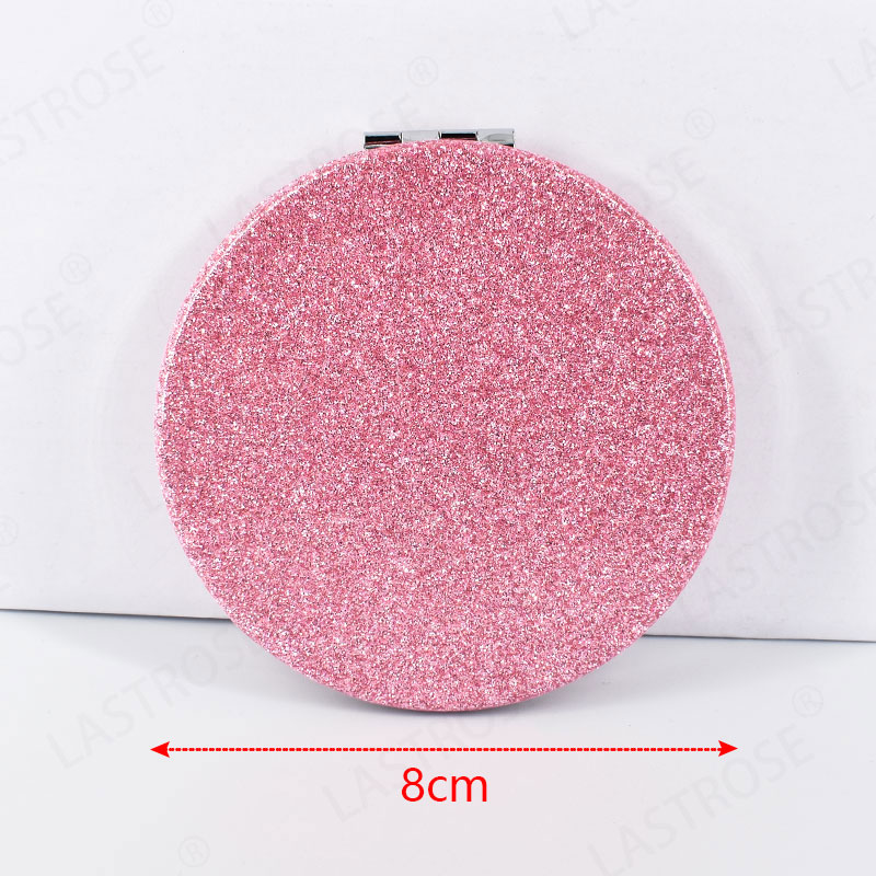 8cm glitter pink round mirror