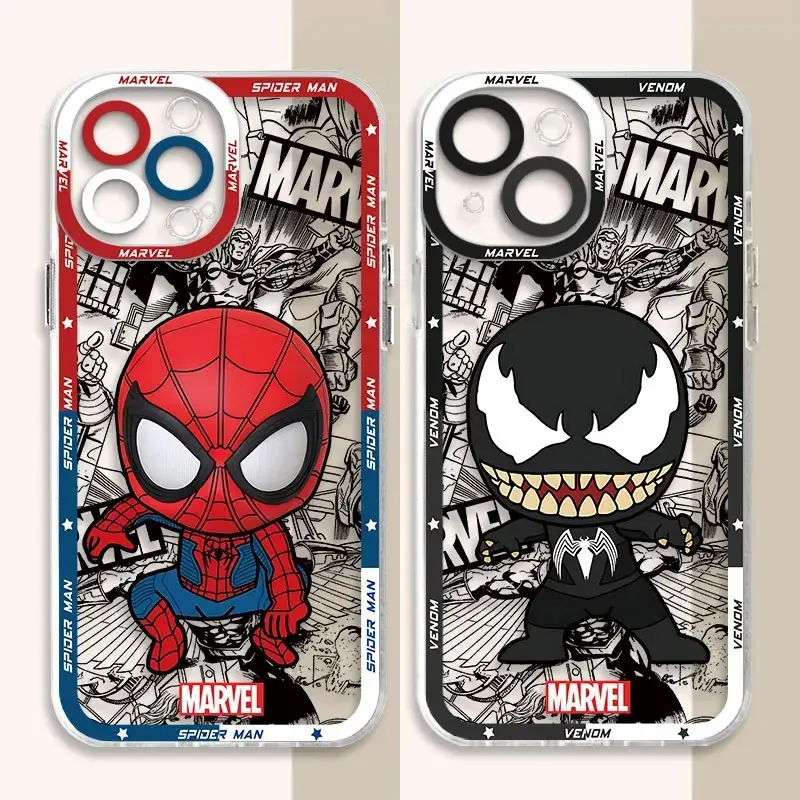 Capa de desenho de anime Spiderman para celular, capa de desenho a laser para iPhone 15 Pro Max 14 13 12 11 Xs Xr, capa rígida traseira