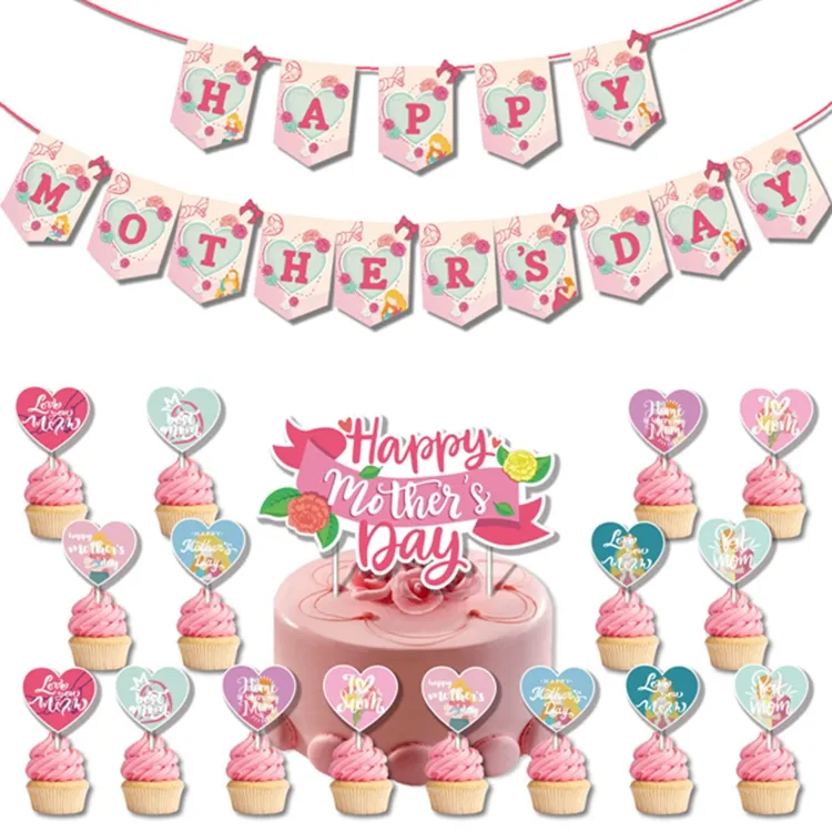 Happy mother's Day bannière suspendue Cupcake Toppers pour mère anniversaire maison décoration fournitures de fête pour mère X4076