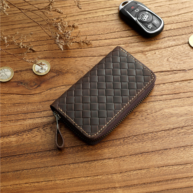 Cuir de vachette tressé marron foncé-crazy horse