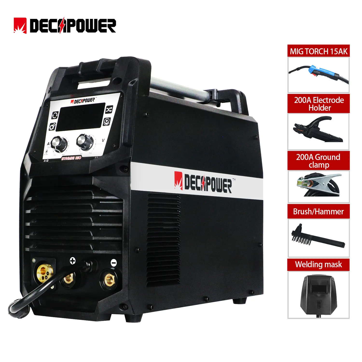 DECAPOWER 200A 4 in 1 ARC MMA TIG MAG MIG Welder for Gas Gasless Welding Machine with Indutance Adjustment