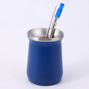 Özel <span class=keywords><strong>8oz</strong></span> çift duvar vakum kahve bira kupası yalıtımlı 304 paslanmaz çelik arkadaşı çay pipetli bardak ve fırça