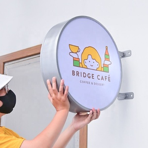 Kexianカスタムウォールサイドハンギングボードサークルマウント看板バー、レストラン、店舗用の両面LEDライトボックスサイン看板 - Product Image 1
