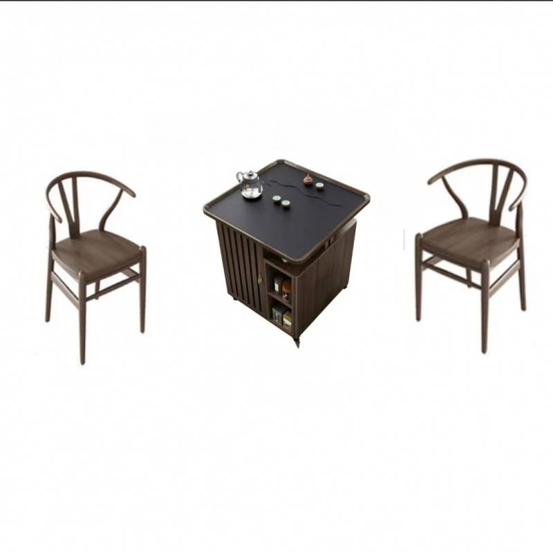 Black stone tea table with 2 chairs