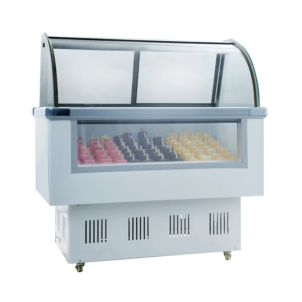 Cuchara para helado Refrigerador de Vidrio Curvo Pantalla continua Congelador de pecho Vitrina Compresa Enfriadores
