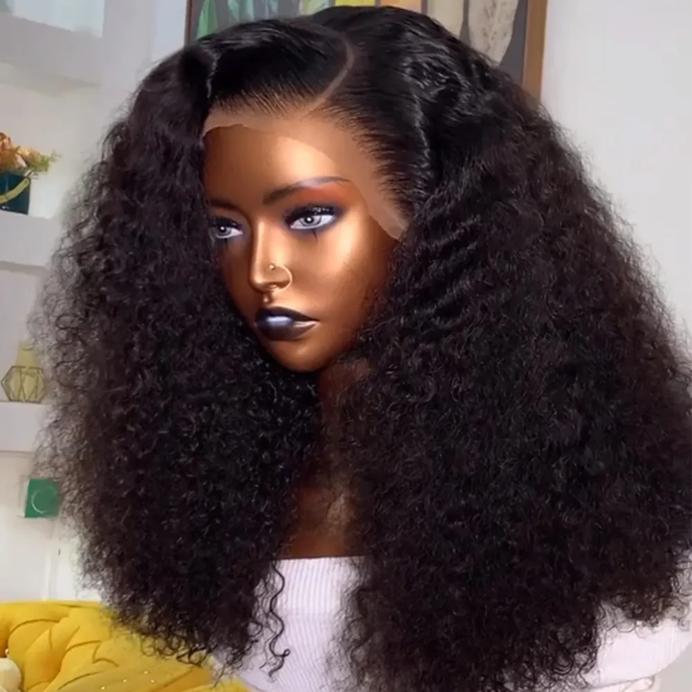 Barato Afro Kinky rizado corto Bob peluca Glueless completo cabello humano encaje frontal pelucas para mujeres negras 360 Hd encaje Frontal peluca cabello humano
