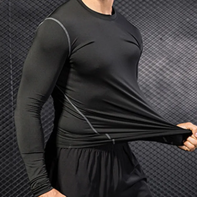 Ropa Deportiva de gimnasio para hombre, camiseta ajustada, chaleco de Entrenamiento Urbano para Fitness, camisas deportivas de manga larga con logotipo personalizado de marca