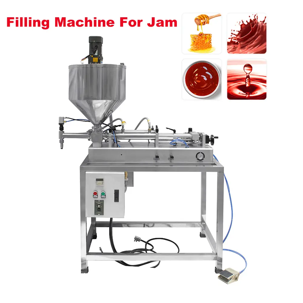 Máquina de llenado neumática semiautomática para relleno de pasta de mermelada de fruta crema con agitador de motor