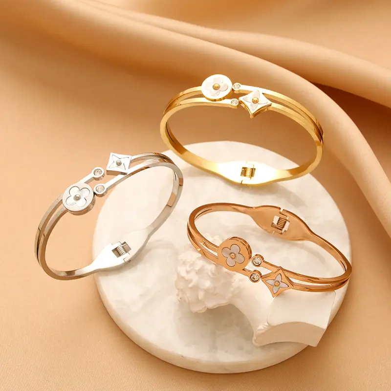 Gioielli di Design di moda accessori per feste Festive da donna petali di foglie di diamante bracciale in acciaio inossidabile in oro 18 carati per donna ragazza