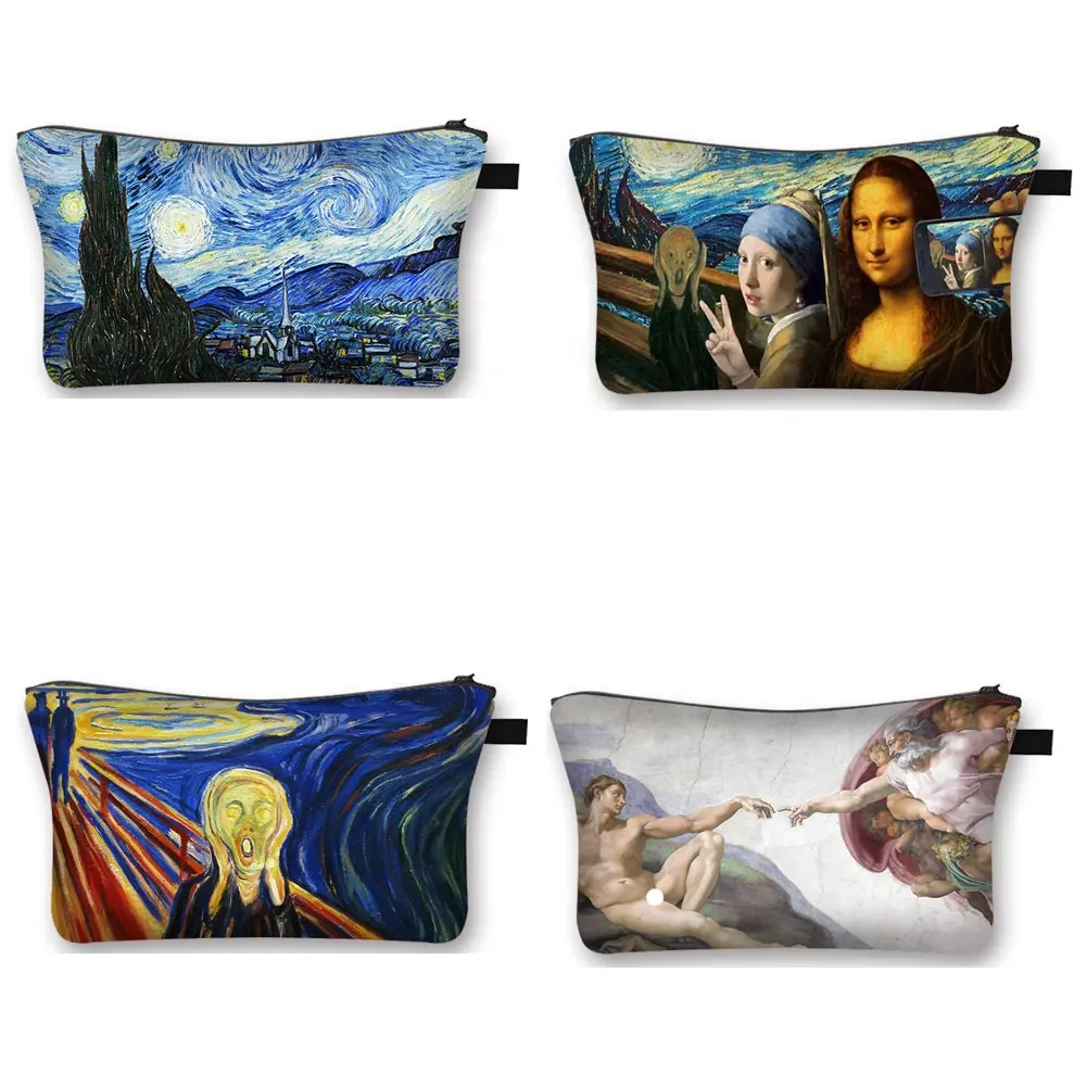 Bolso de viaje con estampado de Van Gogh Da Vinci para mujer, bolsa de mano de poliéster para maquillaje, novedad