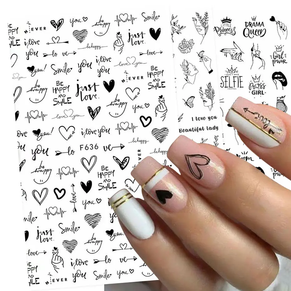 Ins Cartoon Love Letter Flower Comic Character 3D Adhesive Nail Art Sticker
