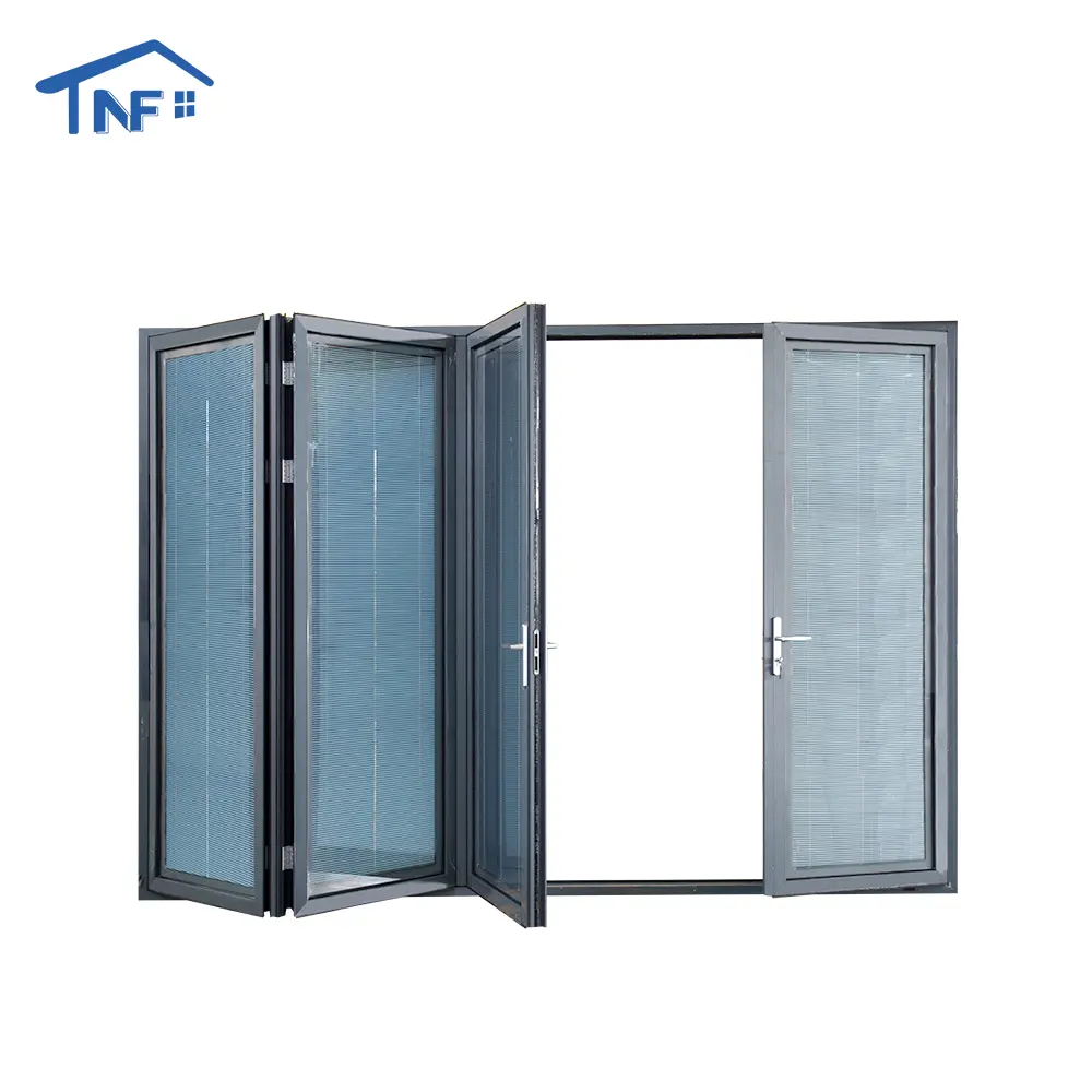 Portes pliantes en alliage d'aluminium et verre Portes pliantes intérieures à persiennes Portes pliantes avec stores