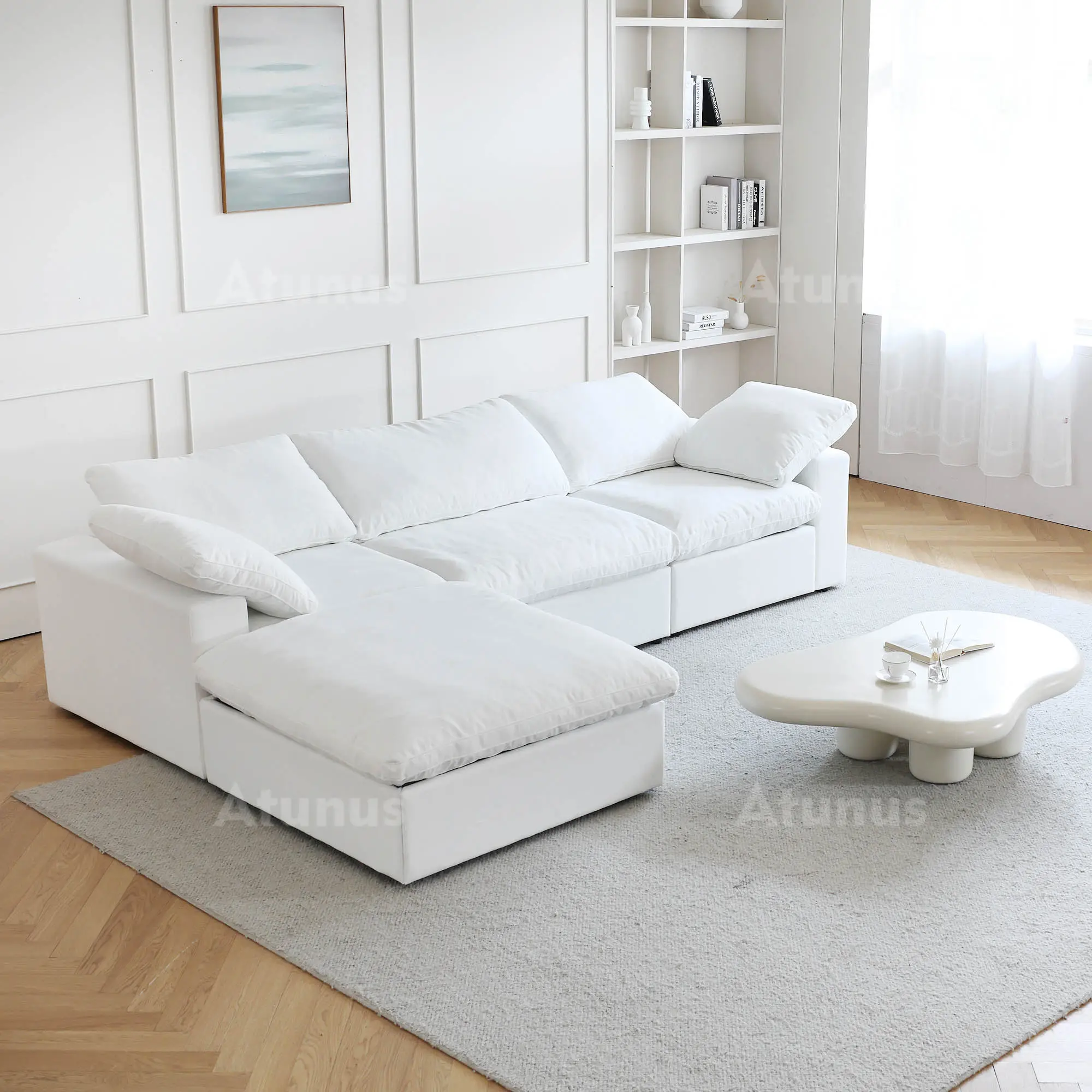 ATUNUS इतालवी reclining 3 + 1 सीटर मॉड्यूलर अनुभागीय सोफा सेट कमरे में रहने वाले फर्नीचर धो सकते हैं सफेद सोफे