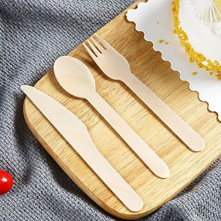 Disposable Wooden Cutlery Wooden Utensils Eco-friendly Wooden Spoon, Knife, Fork
