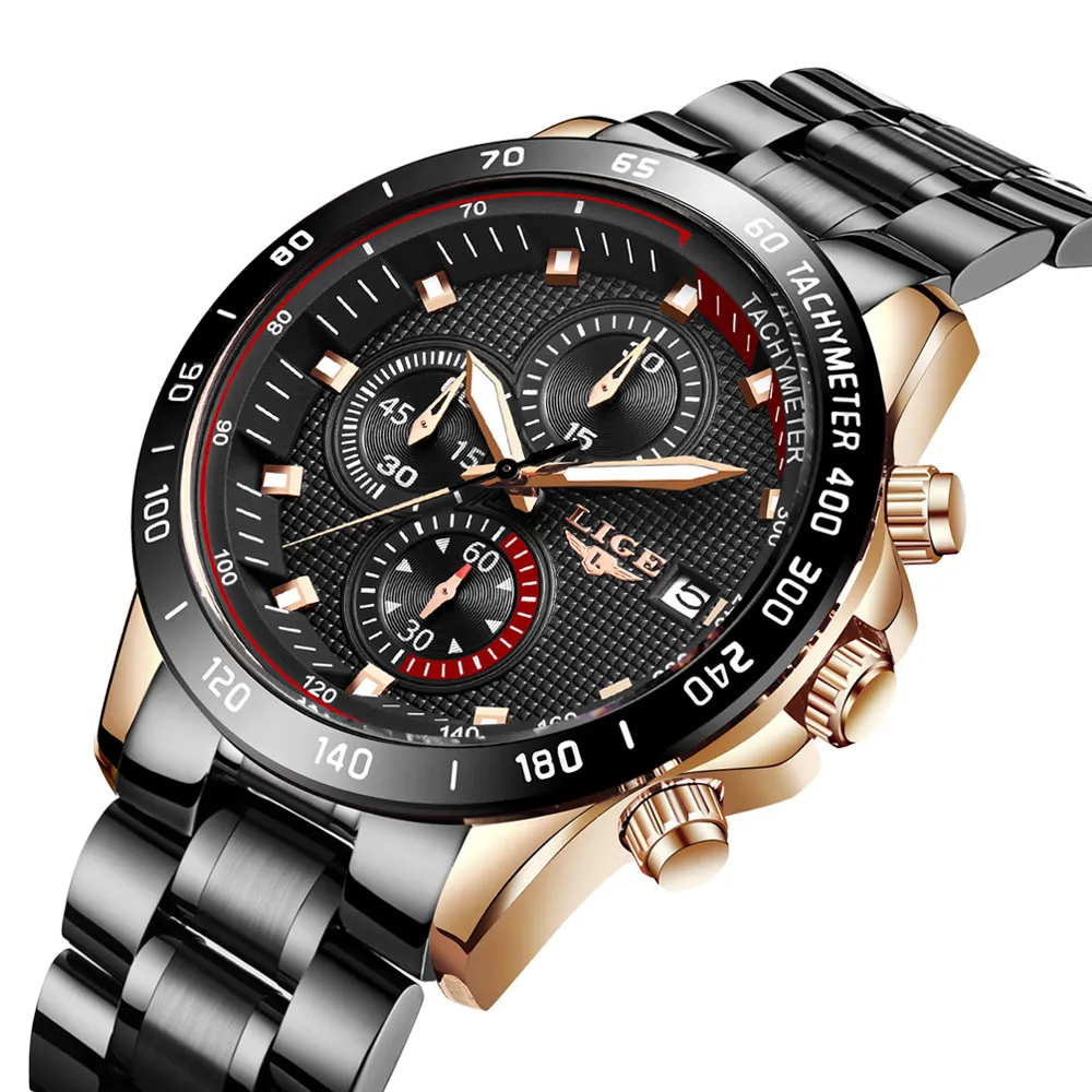 LIGE 패션 비즈니스 남성 시계 스테인레스 스틸 시계 남성 쿼츠 시계 2020 최고의 선물