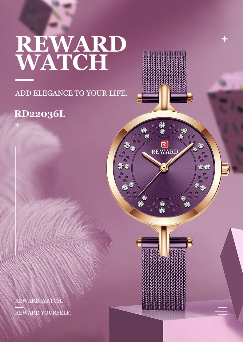 REWARD Watches Womens Fashion Luxury Diamond ladies Wristwatch Waterproof Casual Quartz Dress Watch Relogio Feminino