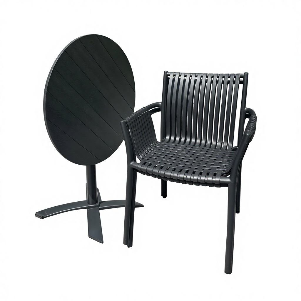 Tavolino da caffè rotondo pieghevole con supporto a colonna da 70 cm - 2 poltrone