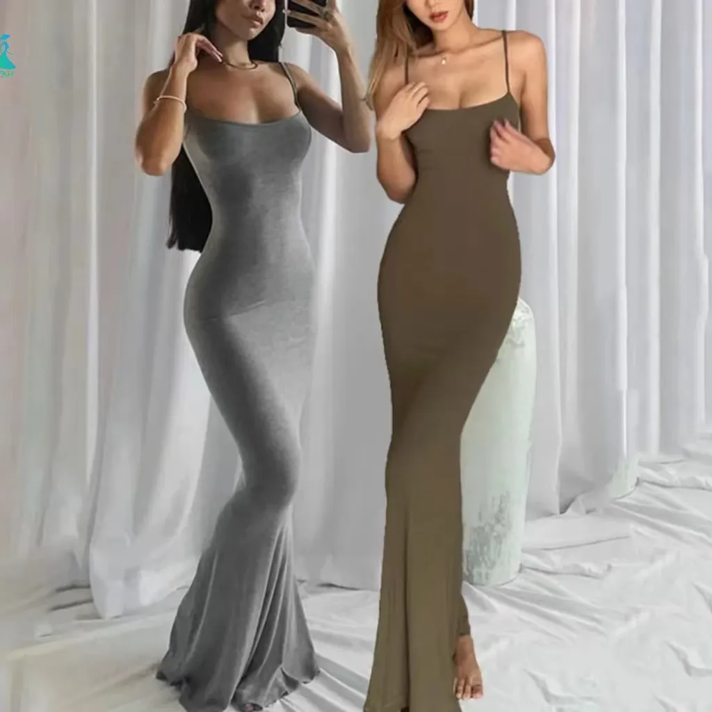 2023 nuevo verano Y2K ropa playa vestido de verano mujeres acanalado bodycon tejido algodón casual largo Maxi slip skims vestido