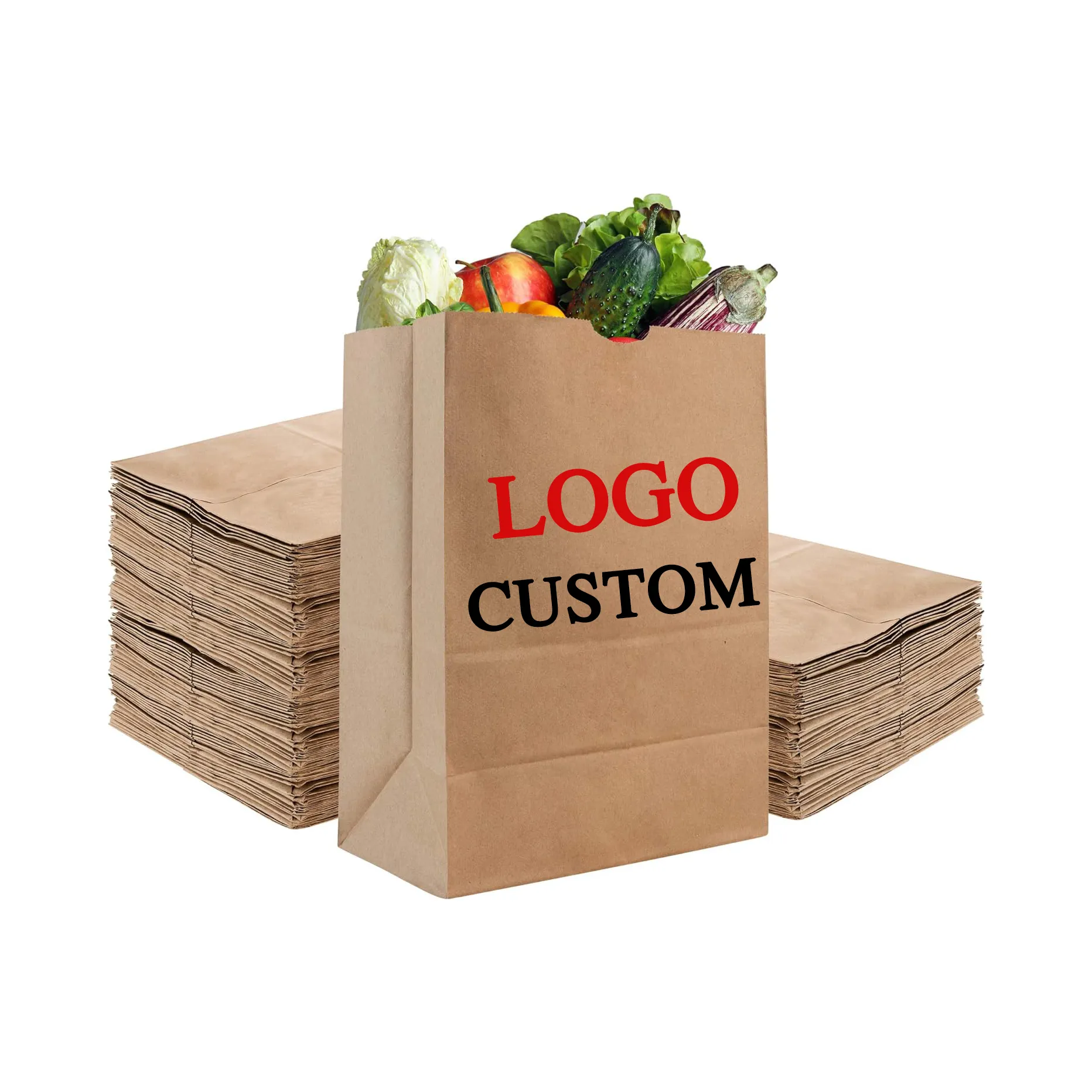 Personalizado supermercado compras comestibles marrón reutilizable alimentos papel Kraft embalaje almacenamiento pan sándwich bolsa