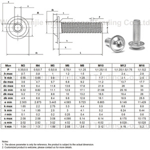 <span class=keywords><strong>7</strong></span>/16 "1/2" 9/16 "フルスレッド標準SS304材料六角ソケットボタンウエハーヘッドネジ