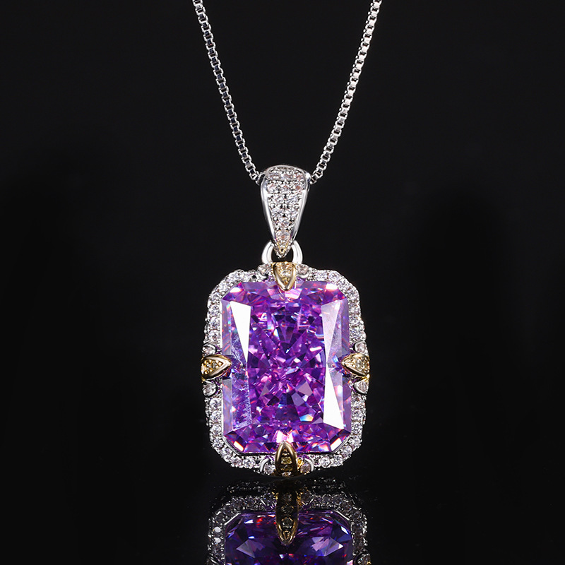 Ice Flower cut purple diamond pendant with chain