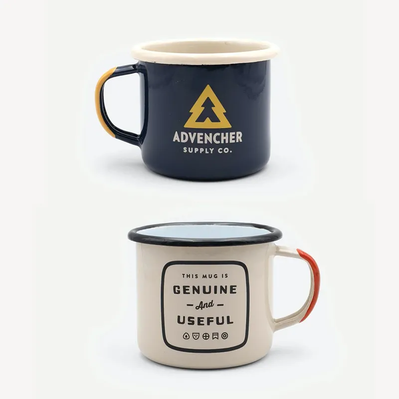8 см пользовательский бренд печать логотипа эмаль Железный Металл Сталь вода чай кофе олово чашка с цветочным логотипом печать