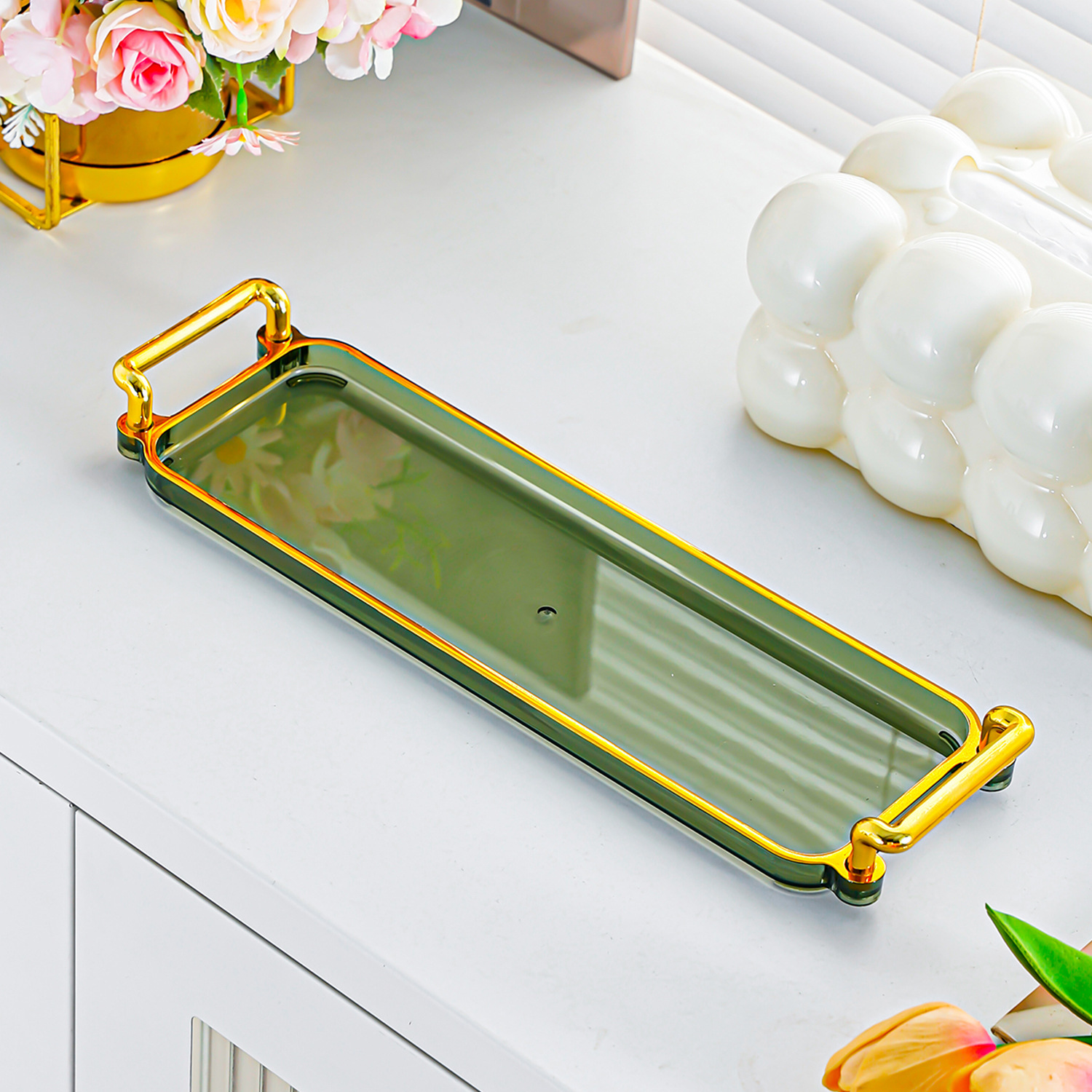 Fruit Green Gold Long Tray - 3 Compartments