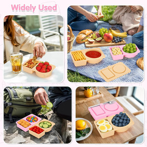 可重复使用的带盖零食容器定制硅胶双格零食盒容器 - Product Image 5