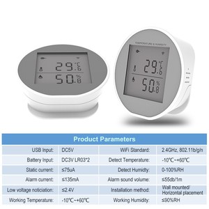 Sensor de temperatura y humedad Medidor de higrotermógrafo inteligente con función de alarma de temperatura alta y baja - Product Image 4