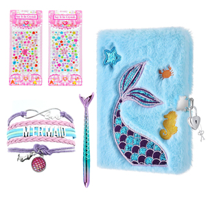 Juego de diario con bordado de sirena de felpa, diario con purpurina, cuaderno para niños con bolígrafo de Gel, llaveros, pulseras, Bloc de notas escolar, regalo - Product Image 2