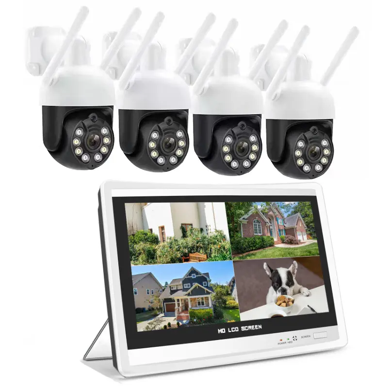 3 MP Sicherheit WLAN PTZ Kamera drahtloses CCTV-System 12 Zoll drahtloser LCD-Monitor-Kit 4CH NVR-Kit
