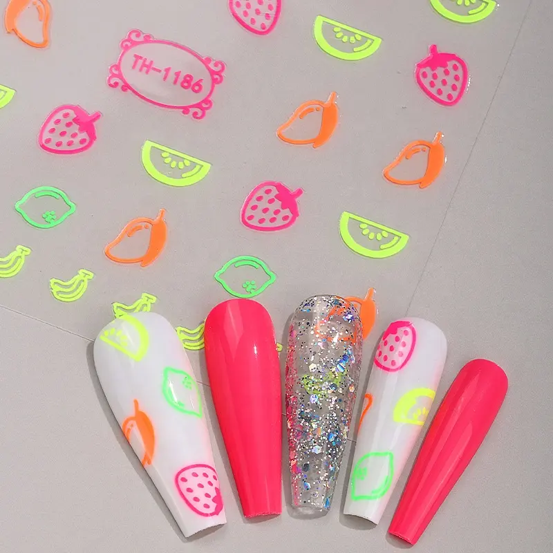 new trends hot sale Fluorescence sweet and cool Color Scheme kiss Fruit stars Bubble image neon Nail Art Decals