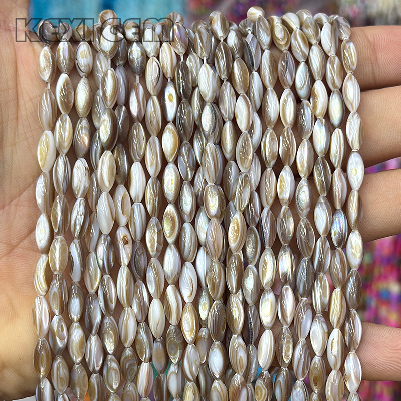 Perles de coquillage en forme de riz 6x12mm, couleur marron