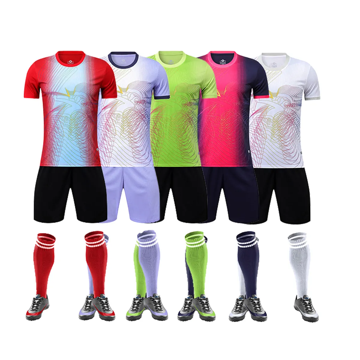 Stampa all'ingrosso Green Jersey Set Football men's Custom LOGO Soccer kit completi uniforme Sportswear Team Kids