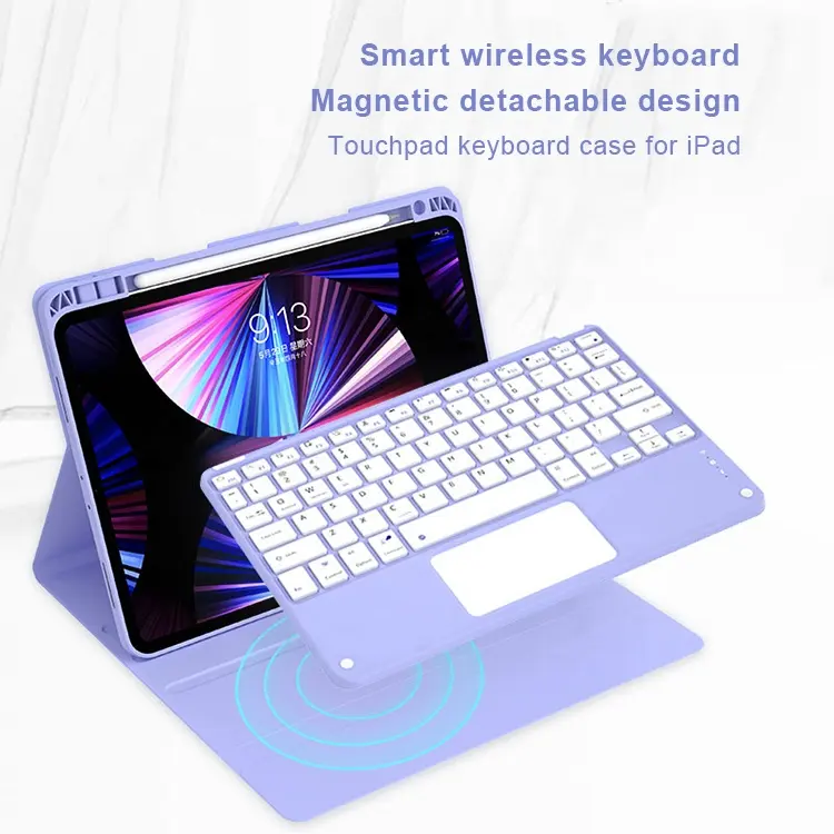 Tablet Case TPU Leather Rechargeable Pen Slot Wireless Bluetooth Touch Keyboard Tablet Cover for iPad Pro 10 2022 10.9