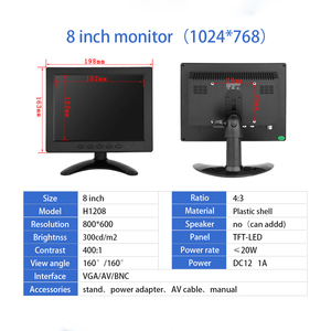 ZHIXIANDA 8 Inch 1024*768 Desktop Computer CCTV <strong>LCD</strong> <strong>Monitor</strong> Touch Screen Display With AV/BNC/VGA/HDMI for Home Security - Product Image 6