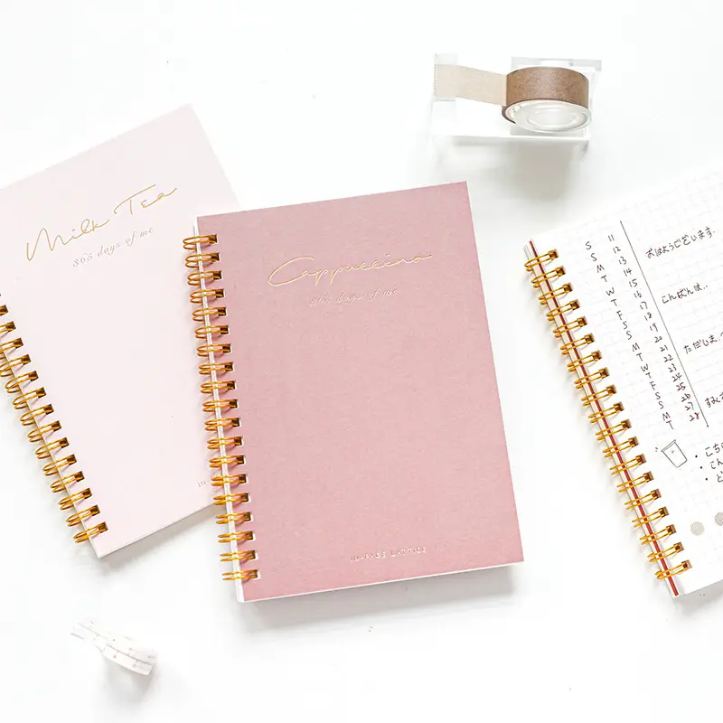 2023 Amazon Hot Selling Pink Notebook quaderno a spirale con copertina rigida A5 quaderno con stampa personalizzata agenda giornaliera settimanale