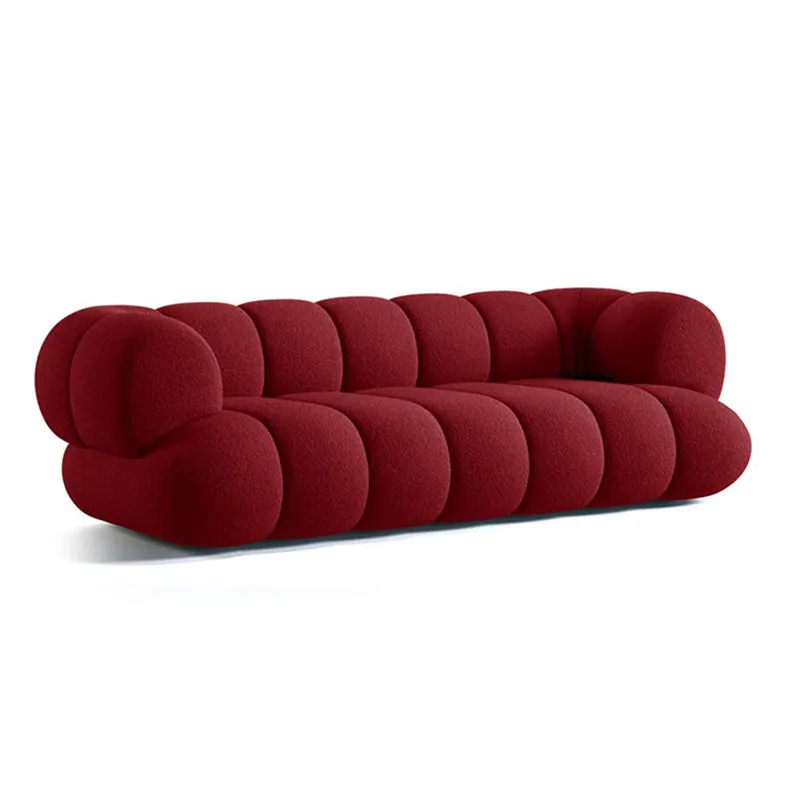 Juego de sofás modernos en forma de L, muebles para el hogar, sala de estar de lujo, sofás seccionales de esquina, sofá Boucle de tela roja de alta calidad