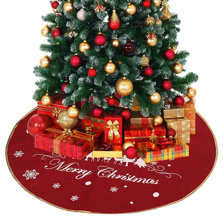 KG Xmas Decoration In Stock Noel Navidad 98CM Fabric Cartoon Printed Xmas Tree Skirt Linen Material Christmas Tree Skirt