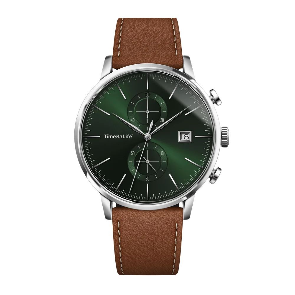 Green Dial & Brown Leather Strap