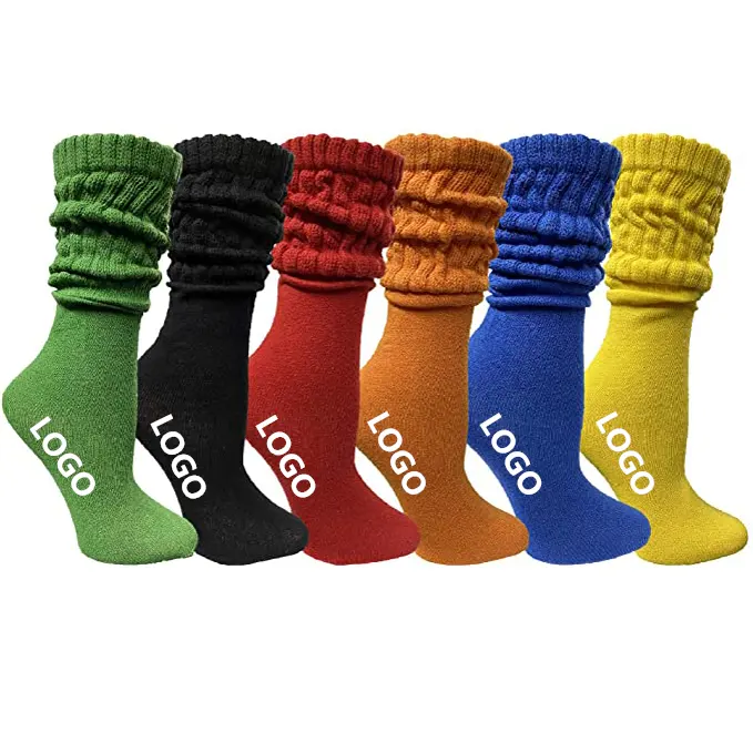 2024 Wholesale Bulk Ladies Colorful Embroidery Custom Logo Scrunch Knit Socks Thick Long Women Slouch Socks For Adult