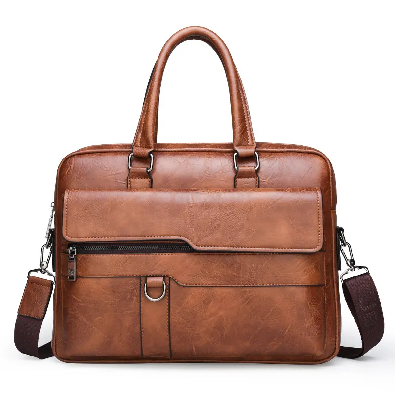 KBW100 2023 New Business Leisure Bag PU High Quality Horizontal Briefcase Shoulder Crossbody Business Travel Men's Bag