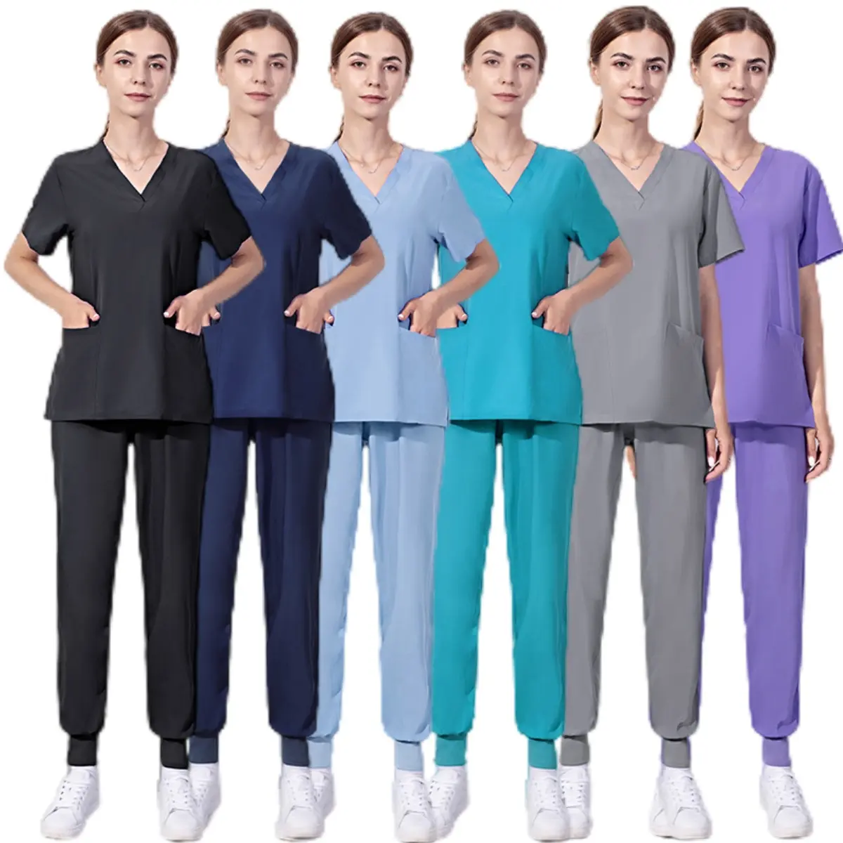 In magazzino 42016LW tute punjabi sottili da donna abito da donna colore grigio tute infermieristiche uniforme scrub set all'ingrosso