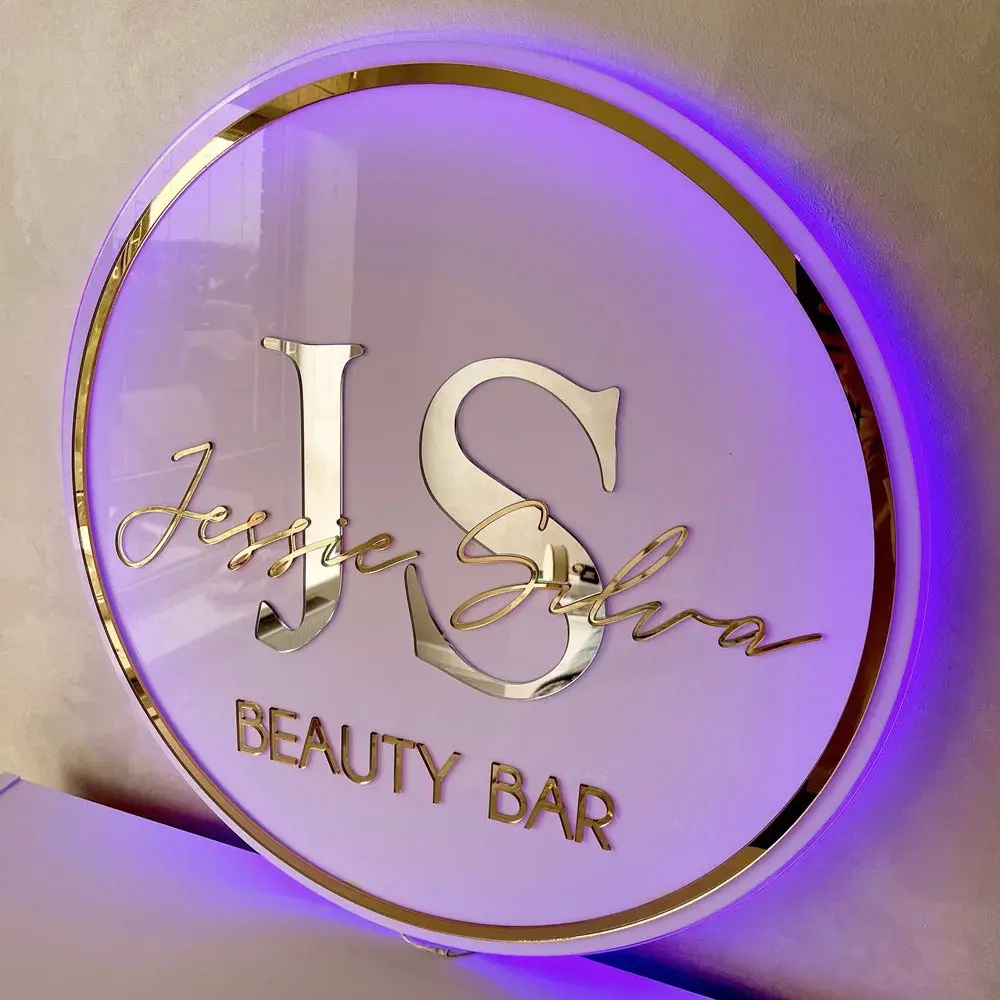 Letrero de acrílico 3D con logotipo empresarial personalizado, nombre de empresa de oficina, salón de belleza, decoración de pared para estudio de uñas, luces de neón LED, letreros de Metal 3D