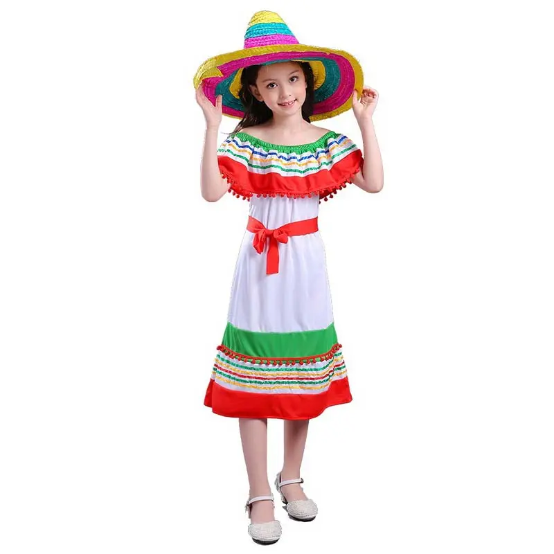 2023 moda Cinco De Mayo çocuklar kız meksika geleneksel kostümleri şapka ile MTCS-004