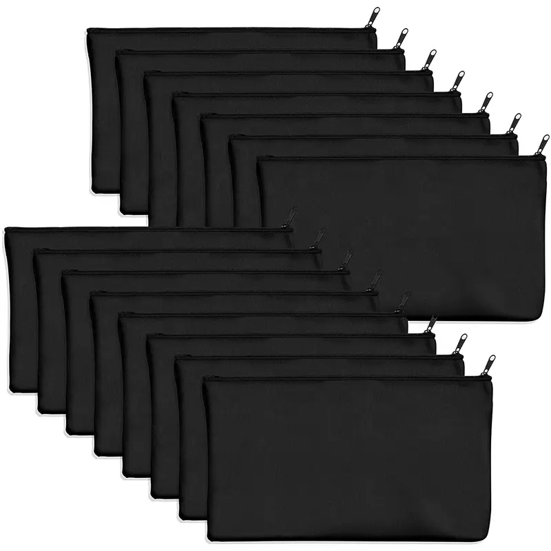 Logo personalizzato all'ingrosso vuoto nero fai da te Zipper Storage Make Up Cosmetic Cash Gift Pencil 12oz Zipper Canvas Cotton Pouch Bag