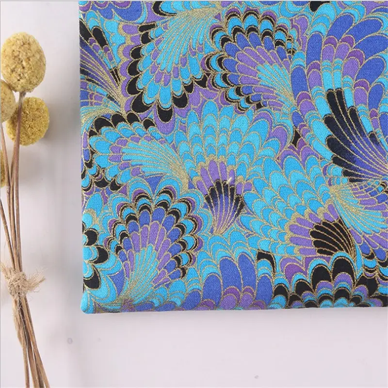 Tessuto di cotone stampato Jacquard di buona consistenza all'ingrosso 59 "blu rosa bellissimo Design di piume per abbigliamento cinese tessile per la casa