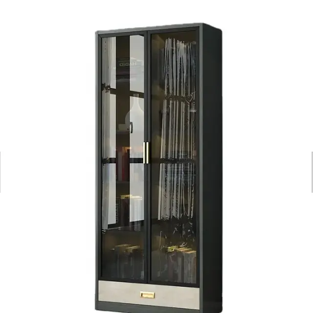 Custom Modern Grey Glass Bookcase Bookshelf with glass door book shelf cabinet