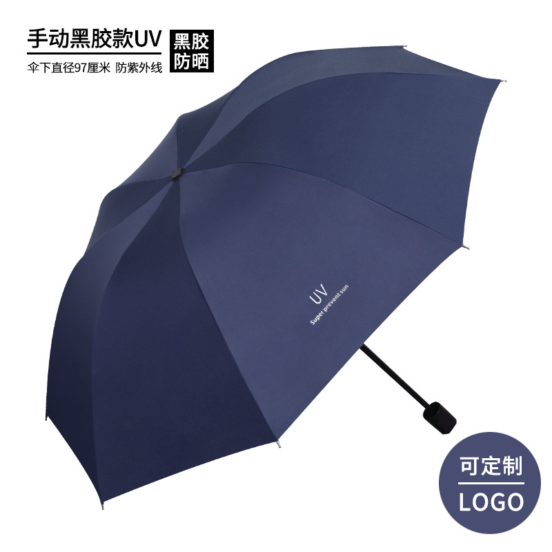 parapluie manuel modèle 8 nervures noir caoutchouté-bleu smog